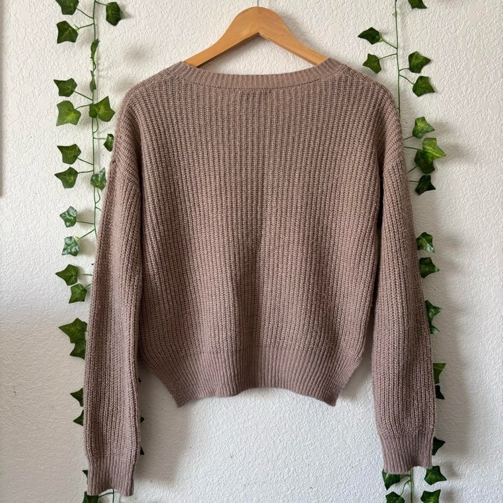 Finesse Beige Brown Knit Sweater Ribbed Long Sleeve Pullover Size S - Picture 2 of 8